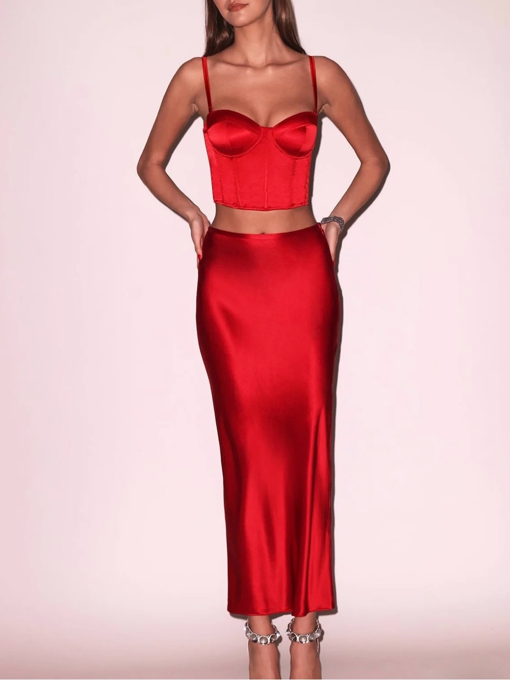 Fleur du Mal Red Satin Bias Cut Skirt